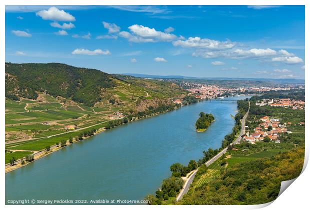 View of the Danube river in the Wachau and Krems town on the horizon. Lower Austria. Print by Sergey Fedoskin