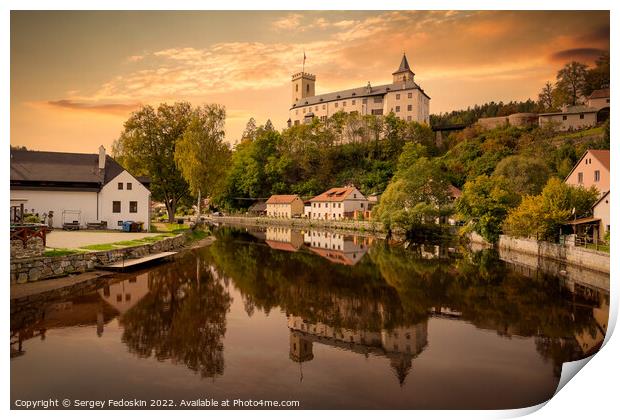 Small ancient town and medieval castle Rozmberk nad Vltavou, Czech Republic. Print by Sergey Fedoskin
