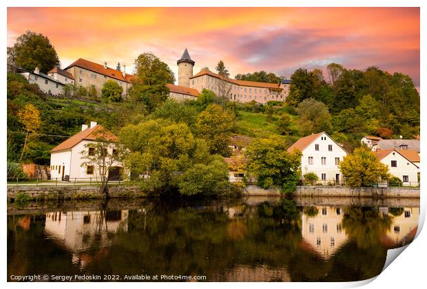 Small town and medieval castle Rozmberk nad Vltavou, Czech Republic. Print by Sergey Fedoskin
