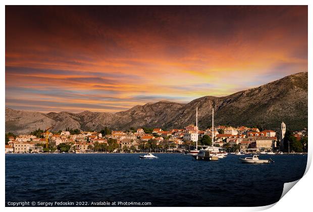 Sunset over Cavtat. Cavtat - is a little town in Dalmatia, Croatia. Print by Sergey Fedoskin
