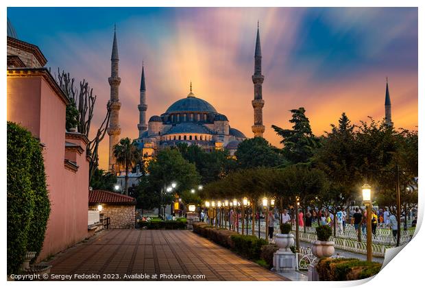 Sultan Ahmet Park and Blue Mosque, Istanbul, Turkey. Print by Sergey Fedoskin