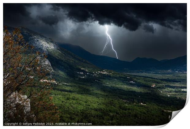 Lightning strike in the mountains. Print by Sergey Fedoskin