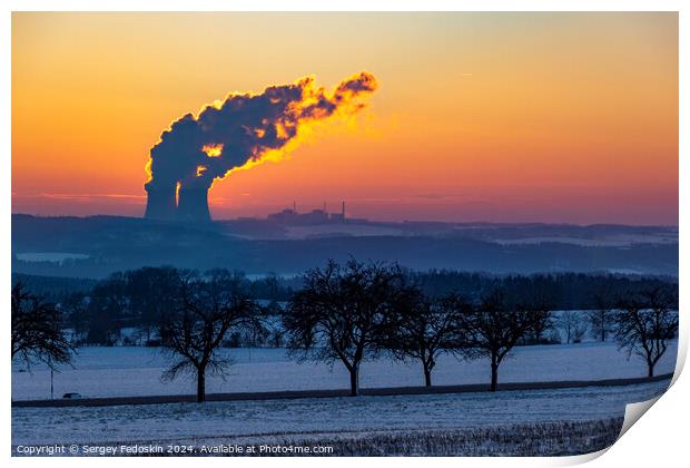 A cold winter evening over Temelin power plant. Print by Sergey Fedoskin