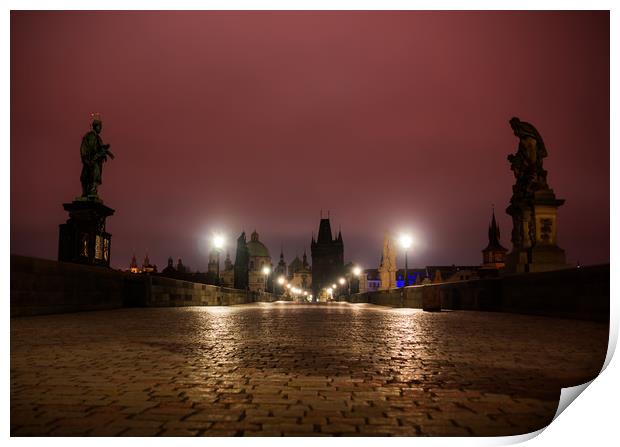 Charles bridge in Prague, Czech Republic. Print by Sergey Fedoskin