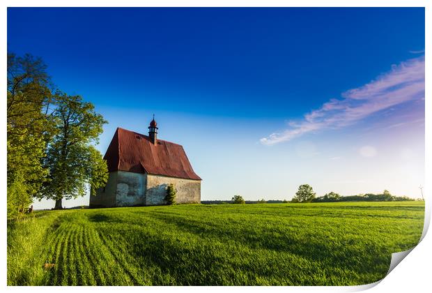 Old church in the summer field. Print by Sergey Fedoskin