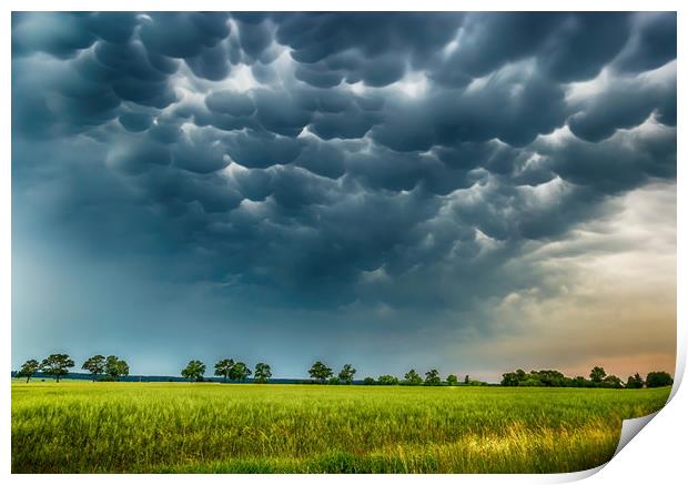 Mammatus clouds fill the sky. Print by Sergey Fedoskin