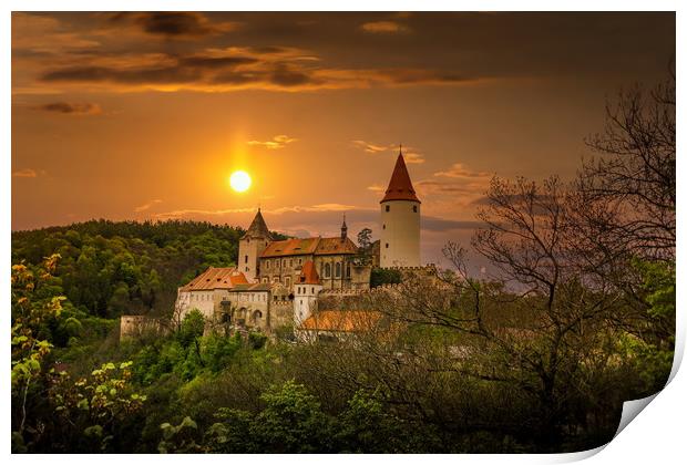 View of Krivoklat castle at sunset. Summer evening Print by Sergey Fedoskin