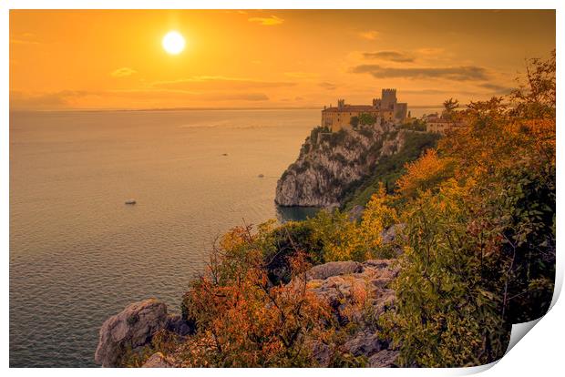 Amazing sunset over Mediterranean Duino Castle. It Print by Sergey Fedoskin