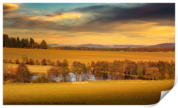 Autumnal landscape with colorful trees. South Bohemian region, Czech Republic. Print by Sergey Fedoskin