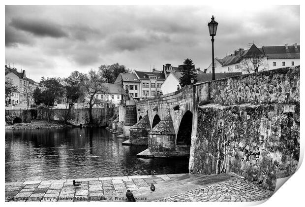 Old bridge in Pisek city. Print by Sergey Fedoskin