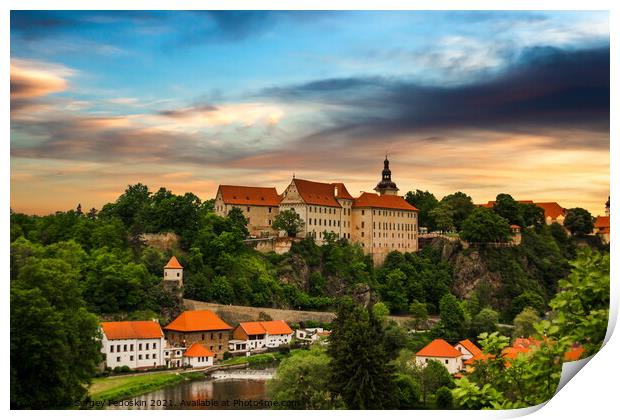 Historic castle Bechyne on a sunset. Czech Republic. Print by Sergey Fedoskin