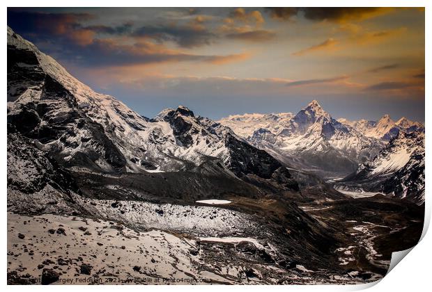 Evening view Himalaya mountains with beautiful sky. Sagarmatha n Print by Sergey Fedoskin