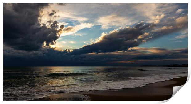 Coast of a sea and dramatic sky. Evening time.  Print by Sergey Fedoskin