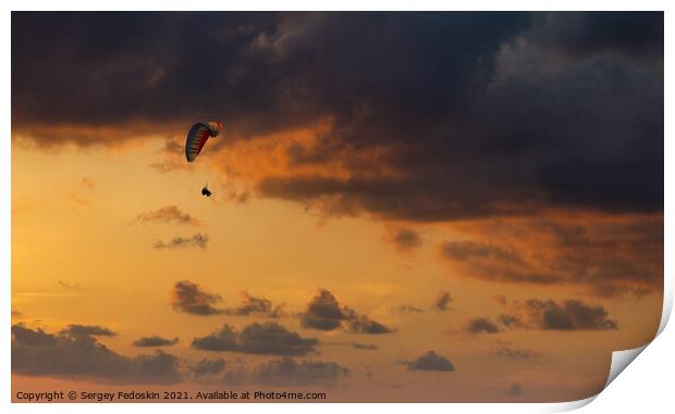 Paraglider flying in the beautiful sky against the background of Print by Sergey Fedoskin