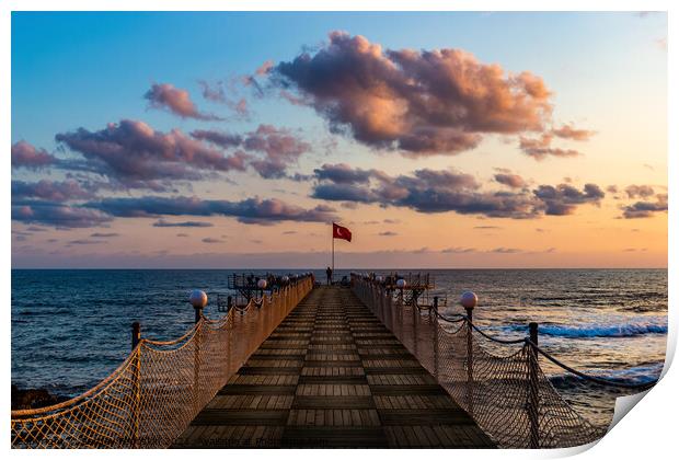 Wooden pier and sunset over sea. Print by Sergey Fedoskin