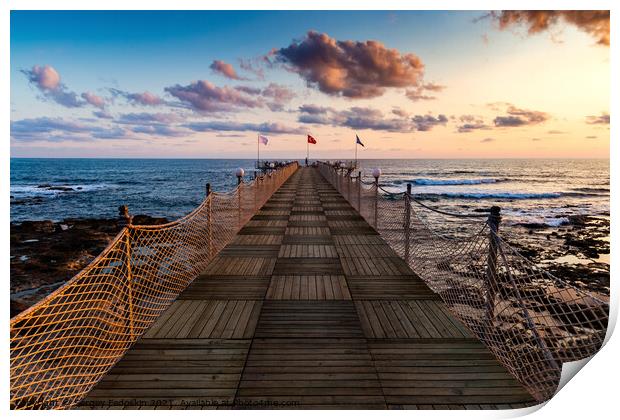 Wooden pier and sunset over sea. Print by Sergey Fedoskin