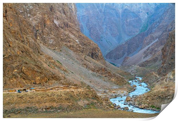 Mountain landscape along the river border of Tajikistan and Afg Print by Tartalja 