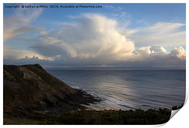 Pennard cliffs and cloud Print by bethan griffiths