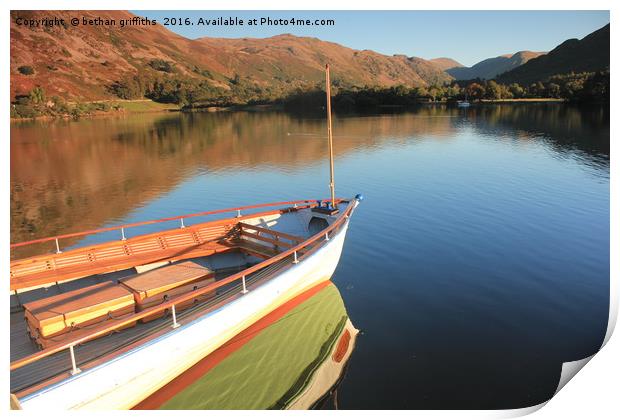 Boat on Ullswater Lake Print by bethan griffiths