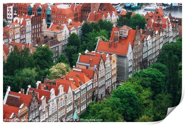 Aerial view of colorful houses in Old Town, Gdansk Print by Andrei Bortnikau