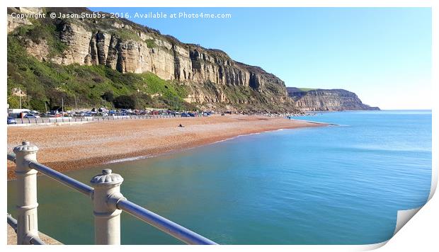 Rock-a-Nore beach, calm seas Print by Jason Stubbs