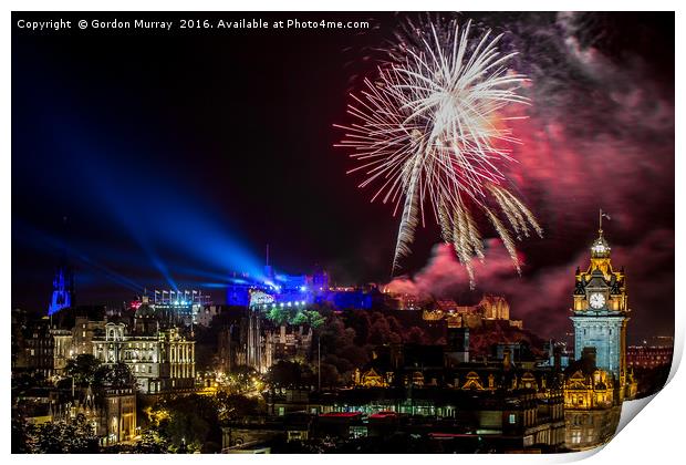 Edinburgh Castle Tattoo Fireworks Print by Gordon Murray