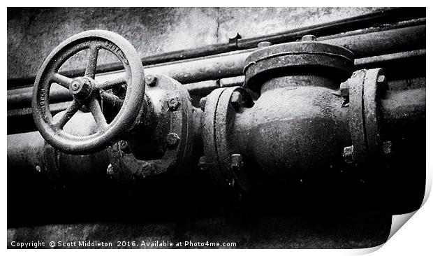 Pipes and wheels Print by Scott Middleton