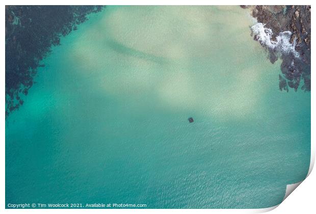 Aerial photograph of Poldhu Beach near the Lizard, Cornwall, Eng Print by Tim Woolcock
