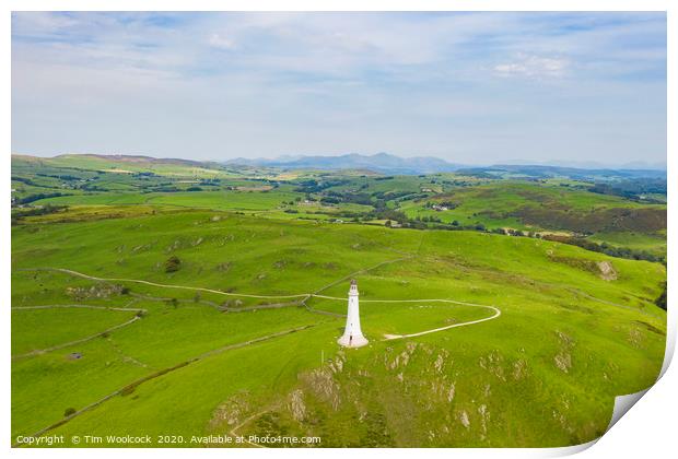 Aerial Photograph of Ulverston Hoad Monument, Lake Print by Tim Woolcock