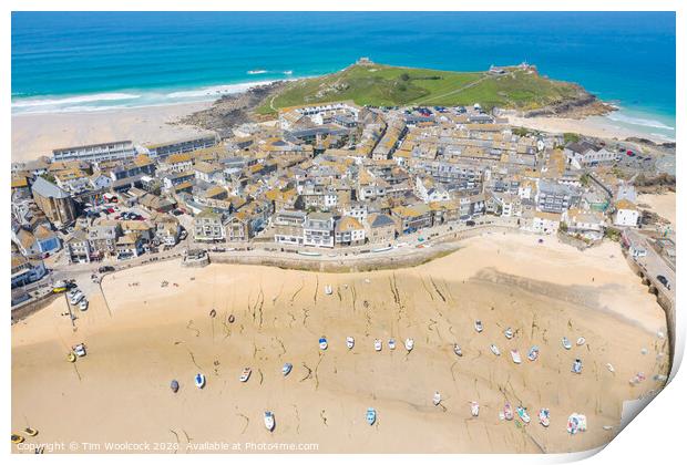 Aerial photograph of St Ives, Cornwall, England Print by Tim Woolcock