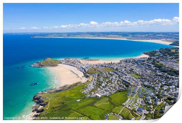 Aerial photograph of St Ives, Cornwall, England Print by Tim Woolcock