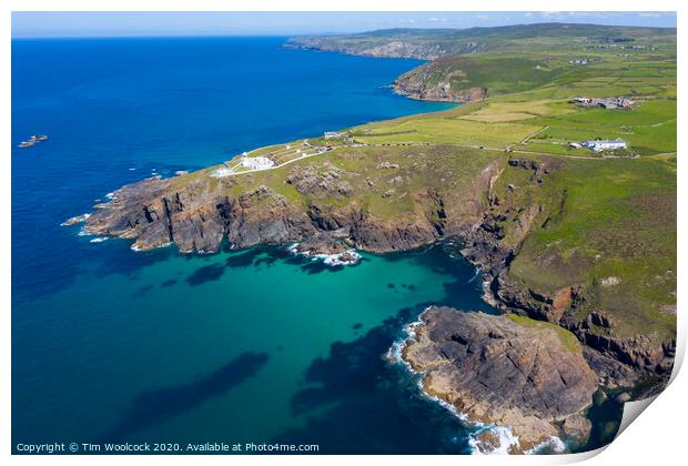 Aerial photograph of Pendeen lighthouse, Cornwall, England Print by Tim Woolcock