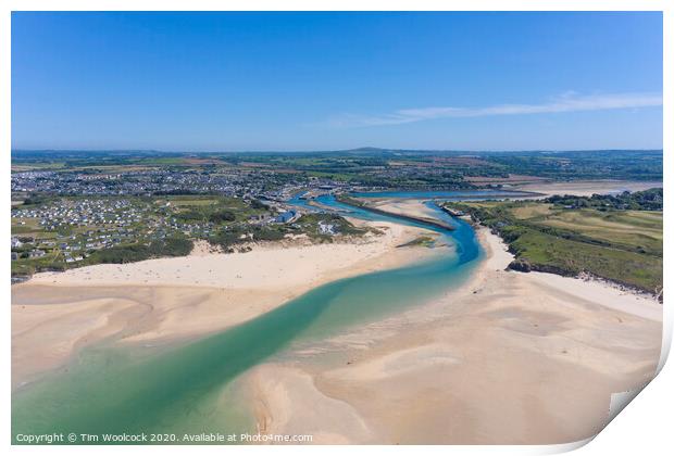 Aerial photograph of Hayle Beach towards Hayle, Cornwall, England Print by Tim Woolcock