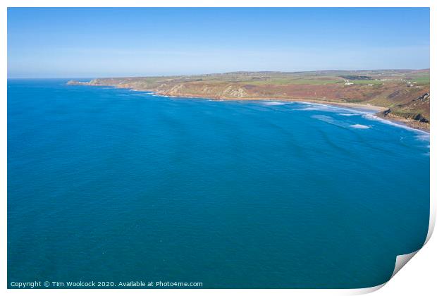 Aerial photograph of Sennen Cove, Penzance, Cornwall, England Print by Tim Woolcock