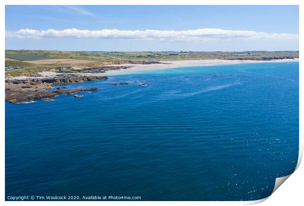 Aerial photography of Godrevy beach Print by Tim Woolcock