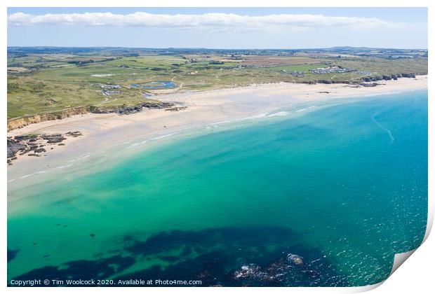 Aerial photography of Godrevy beach Print by Tim Woolcock