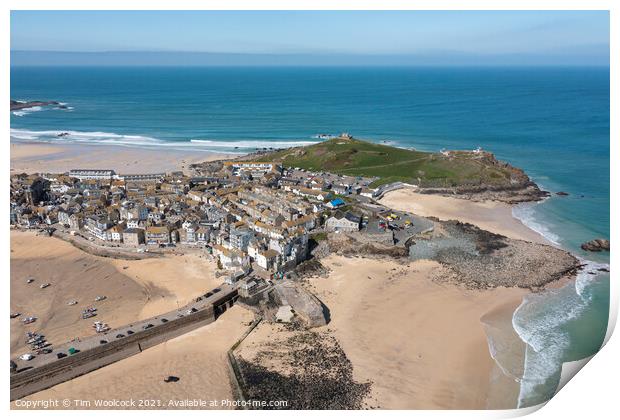 St Ives, Cornwall taken from the air Print by Tim Woolcock