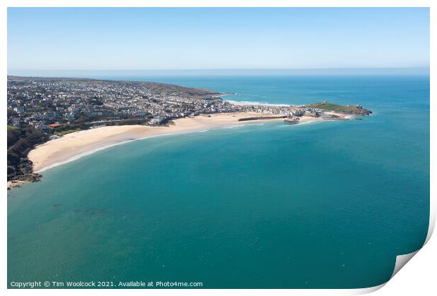 St Ives, Cornwall taken from the air Print by Tim Woolcock