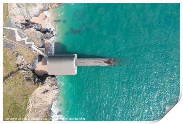 Aerial photograph of Padstow Lifeboat Station, near Padstow, Cor Print by Tim Woolcock