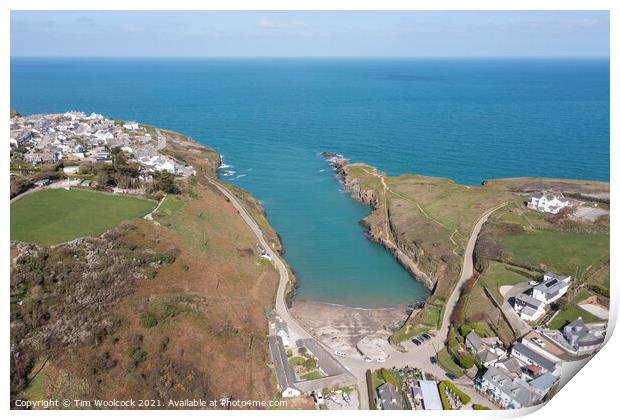 Aerial photograph of Port Gaverne, Cornwall, England. Print by Tim Woolcock