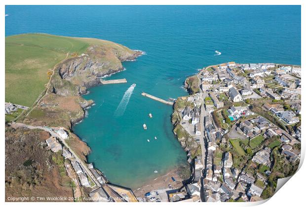 Aerial photograph of Port Isaac, Cornwall, England. Print by Tim Woolcock