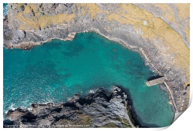Aerial photograph of Boscastle, Cornwall, England. Print by Tim Woolcock