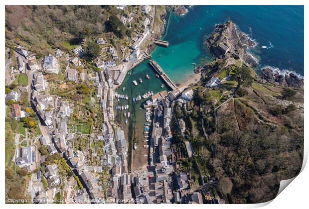 Aerial photograph of Polperro, Cornwall, England. Print by Tim Woolcock