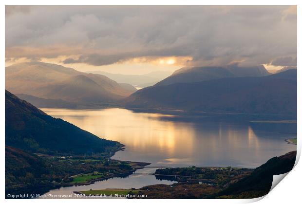 Sunset over Ardgour Print by Mark Greenwood