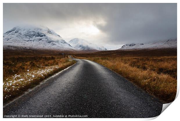 The Road To Glen Etive Print by Mark Greenwood
