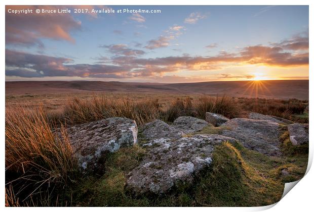 Sunset over Rocky Moorland Print by Bruce Little