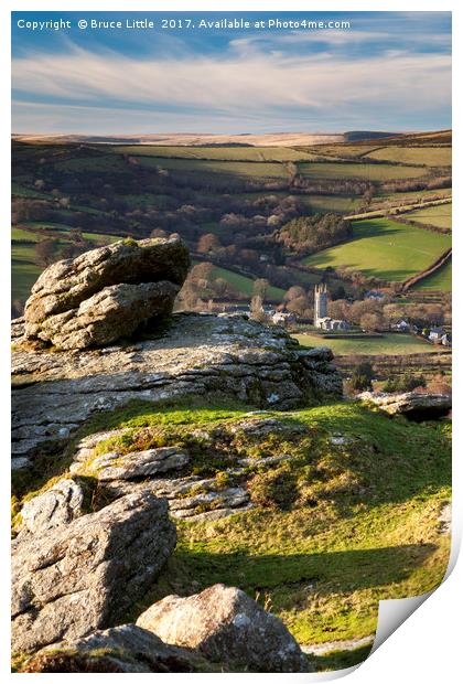 Widecombe in the Moor from Tunhill rocks Print by Bruce Little