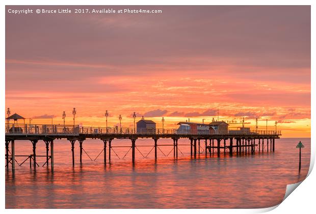 Fiery Dawn over Teignmouth Pier Print by Bruce Little