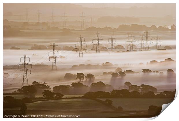 Pylons in the Mist, Marshwood Vale Print by Bruce Little