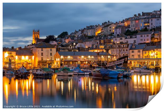 Brixham Blue Hour Reflections Print by Bruce Little
